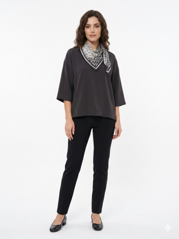 Dark Grey Boxy Tee with Scarf